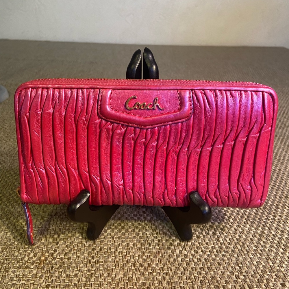 Coach Pink Gathered Leather Zip Around Wallet